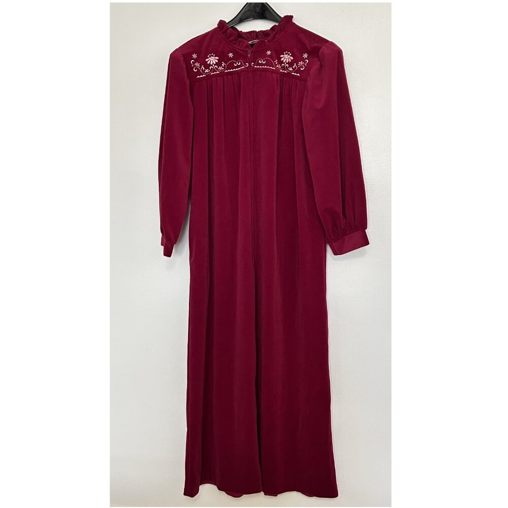 Komar Nightgown Robe Womens M velvet embroidered flowers granny gown cottagecore